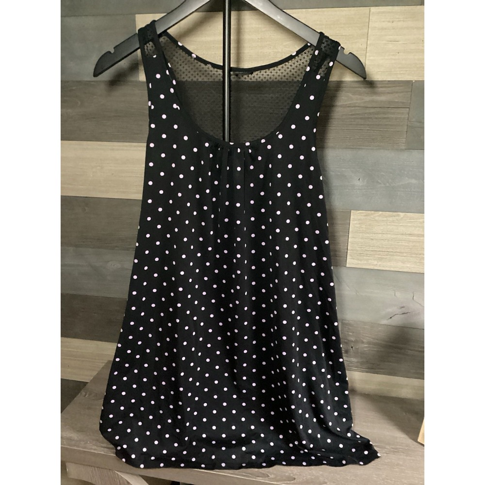 Apt 9 Tank Top Black With Pink Poke Dots Mesh Back Size Large